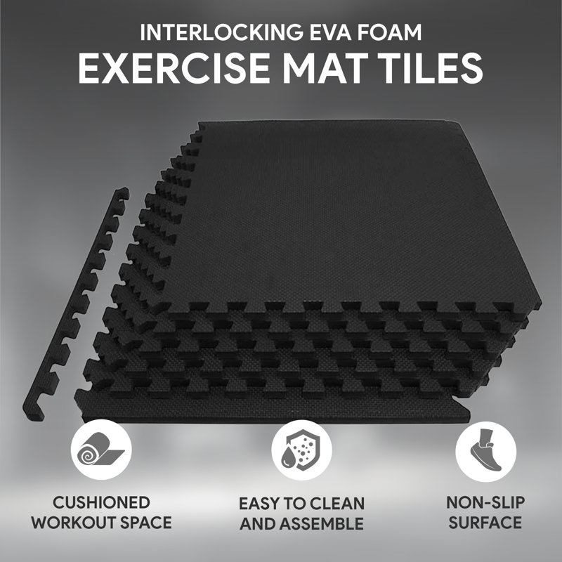 BalanceFrom 144 Sq Ft EVA Foam Exercise Mat Tiles – 36pc Gray Interlocking Gym Flooring